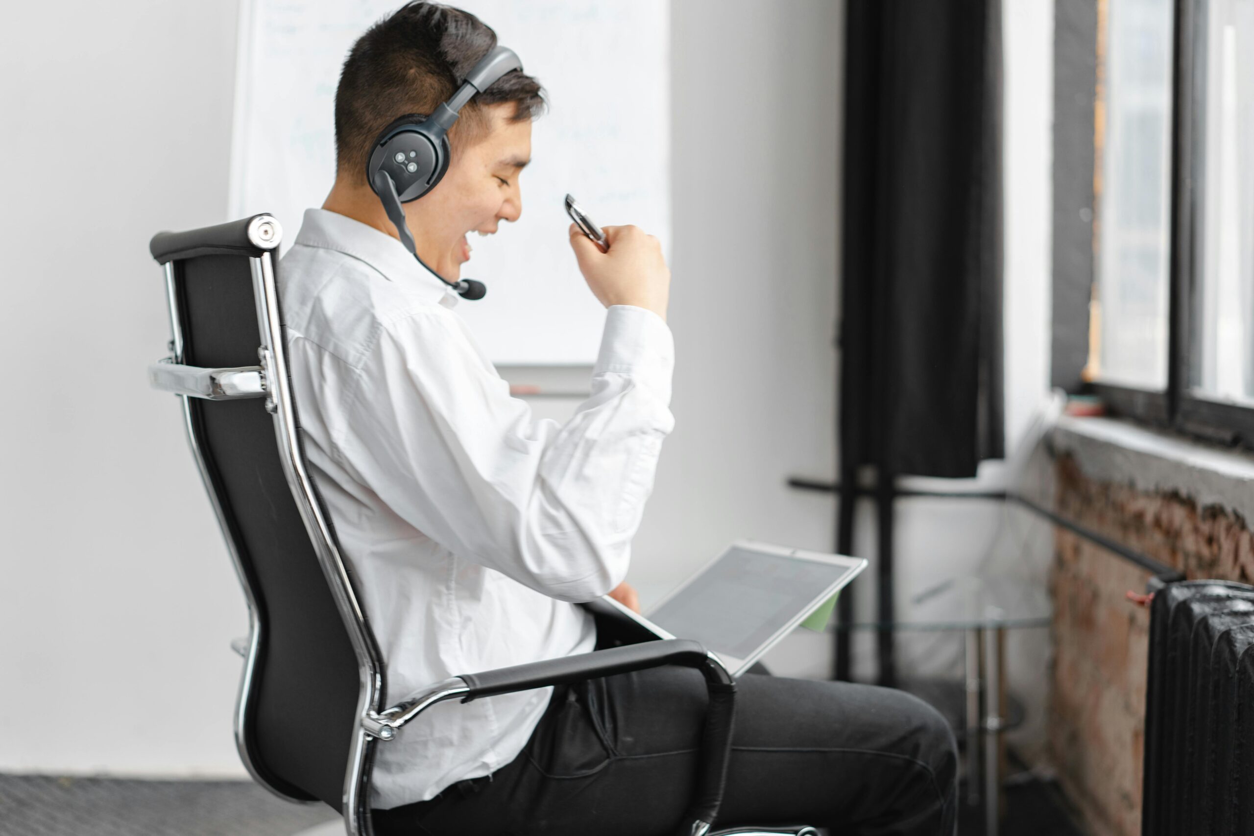 Salesperson having a great call with a prospect